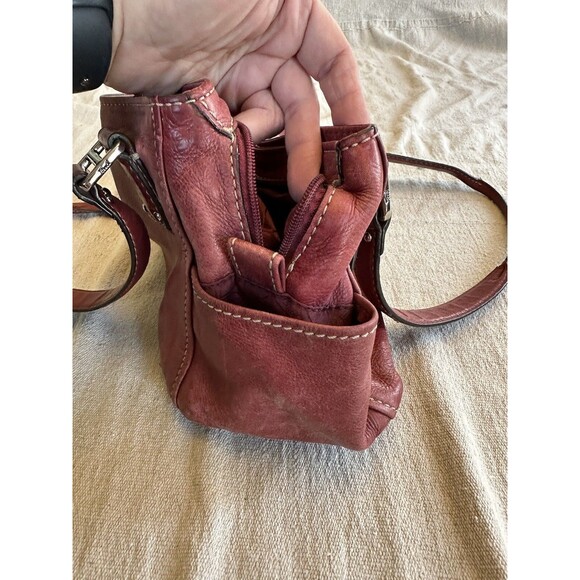 Fossil Red Leather Bag Shoulder Tote Satchel Handbag Pockets - Picture 4 of 11